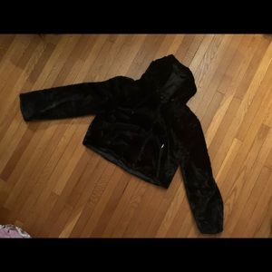 Black faux fur hooded jacket
